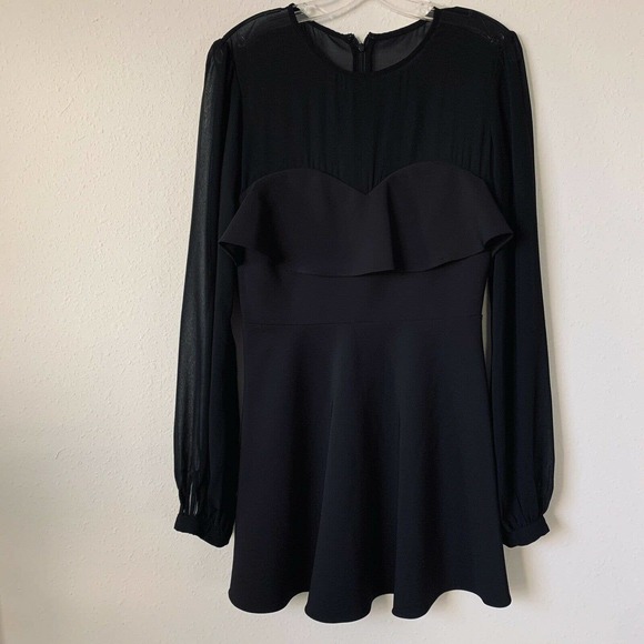 Privacy Please Newport Mini Black Fit Flare Sheer Long Sleeve Dress - Picture 3 of 7
